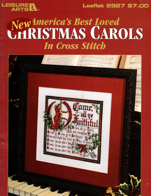 Leisure Arts America's Best Loved Christmas Carols in Cross Stitch Pattern booklet. Donna Vermillion Giampa. Away in a Manger, Joy to the World, Hark the Herald Angels Sing, O Come All Ye Faithful, O Little Town of Bethlehem, Silent Night
