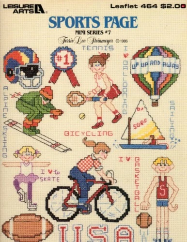 Leisure Arts Mini Series #7 Sports Page Counted Cross Stitch Pattern leaflet. Terrie Lee Steinmeyer. Full color charted designs