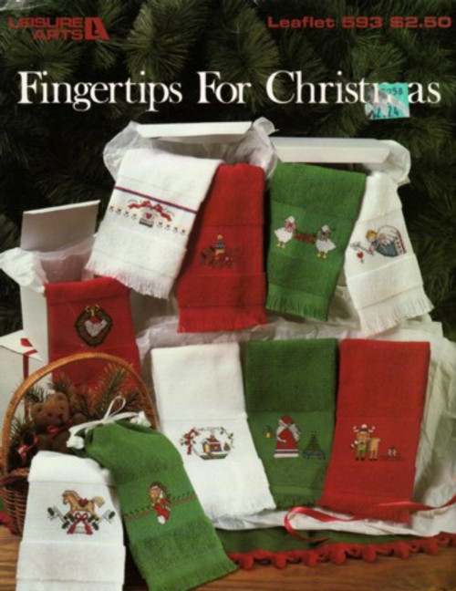 Leisure Arts Fingertips For Christmas Cross Stitch Pattern leaflet. Noel Geese, Wreath, Bell, Candle and Poinsettia, Stocking, Reindeer, Santa, Rocking Horse, Welcome, Angel