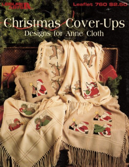 Leisure Arts Christmas Cover Ups Designs for Anne Cloth Counted Cross Stitch Pattern leaflet. Sitting Santas, Angels, Santa with Reindeer