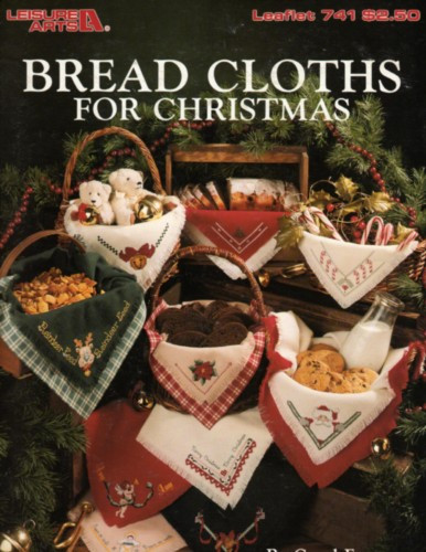 Leisure Arts Bread Cloths for Christmas Counted Cross Stitch Pattern leaflet. Carol Emmer. Santa, Joy Angel, Christmas Tree, Candy Canes, Reindeer Feed, Jingle Bell, Poinsettia, Merry Christmas, Peace on Earth, Candy Cane and Hearts