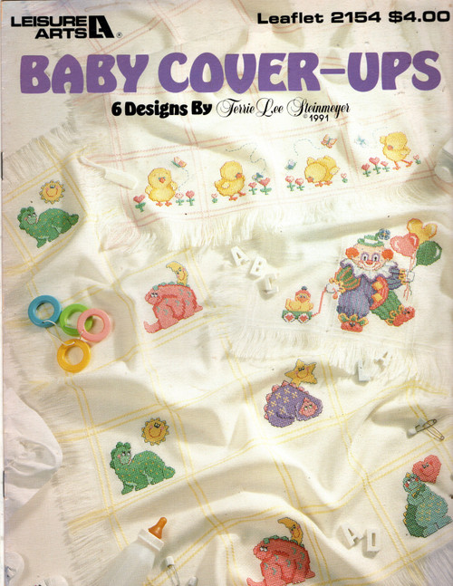 Leisure Arts Baby Cover Ups Counted Cross Stitch Pattern booklet. Terrie Lee Steinmeyer. Chicks, Sailboat, Rubber Duck, Clown, Stork, bluebird, Dinosaurs Leisure Arts Baby Cover Ups Counted Cross Stitch Pattern booklet. Terrie Lee Steinmeyer. Chicks, Sailboat, Rubber Duck, Clown, Stork, bluebird, Dinosaurs
