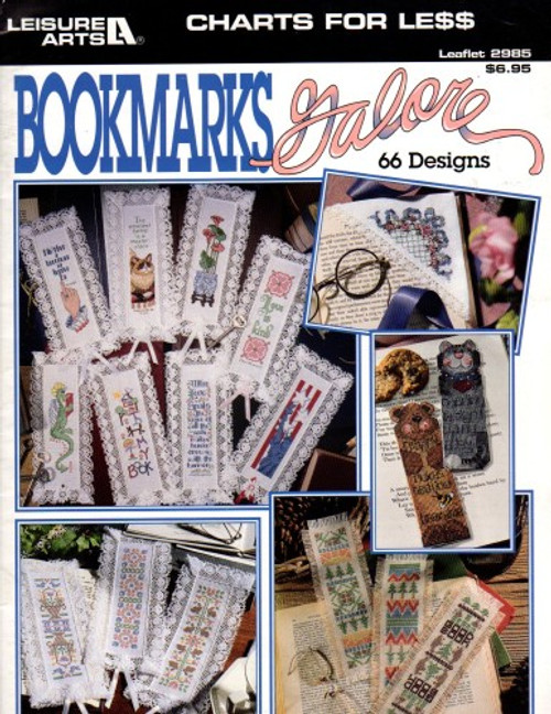 Leisure Arts Bookmarks Galore counted Cross Stitch Pattern booklet. 66 designs. Flower of the Month, Musical, Floral, Statue of Liberty, Cat, Geometric, Religious, Chilrden's, Corner, and more. 26 pages