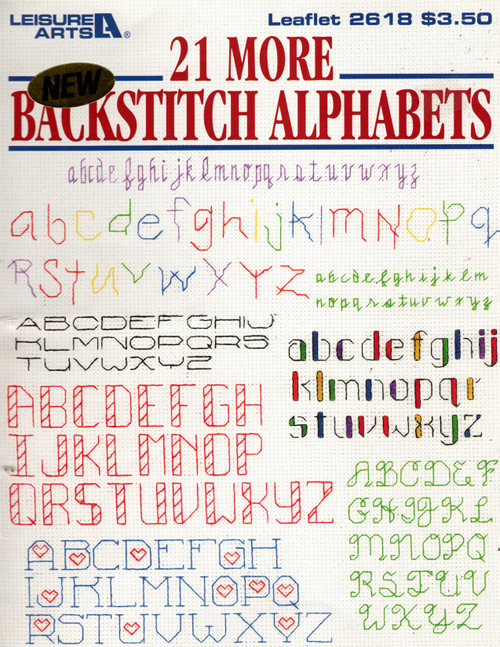 Leisure Arts 21 More Backstitch Alphabets counted Cross Stitch Pattern leaflet. Holly DeFount. Full color charted designs