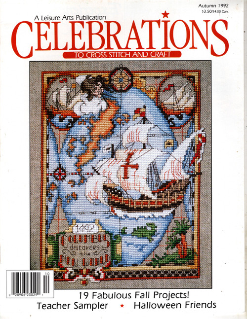 Leisure Arts Celebrations Magazine Autumn 1992 cross stitch and craft magazine. 19 projects. Teacher Sampler, Missy Witchy, Please No Smoking, Welcome Neighbor, Puppy, Columbus Day Linda Gillum, Bearable bookmark, Alley Cat Bookmark, Life is Uncertain, Animal Mug Linda Gillum, Canada Geese Sullins House Leisure Arts Celebrations Magazine Autumn 1992 cross stitch and craft magazine. 19 projects. Teacher Sampler, Missy Witchy, Please No Smoking, Welcome Neighbor, Puppy, Columbus Day Linda Gillum, Bearable bookmark, Alley Cat Bookmark, Life is Uncertain, Animal Mug Linda Gillum, Canada Geese Sullins House