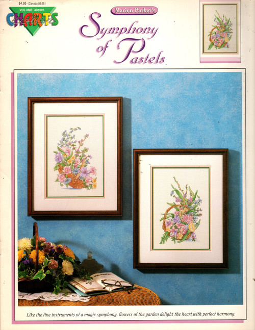 Color Charts Symphony of Pastels counted Cross Stitch Pattern booklet. Marion Parker. Garden Basket, Spring Basket