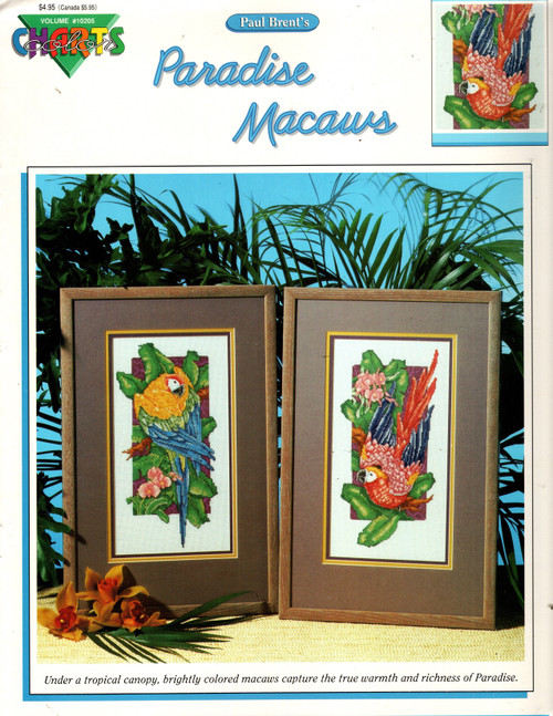 Color Charts Paradise Macaws counted Cross Stitch Pattern booklet. Paul Brent. Two designs Color Charts Paradise Macaws counted Cross Stitch Pattern booklet. Paul Brent. Two designs