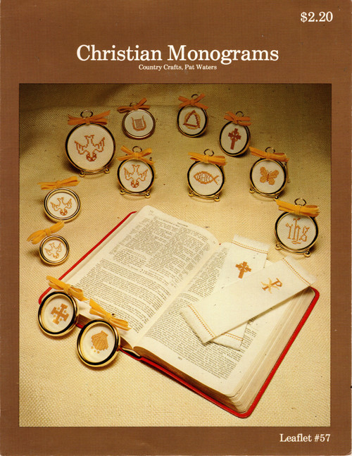 Country Crafts Christian Monograms counted cross stitch pattern leaflet. Pat Waters. The Butterfly, The Calvary Cross, Chi Rho, The Scroll, The Circle and The Triangle, The Jerusalem Cross, The Anchor Cross, Grapes, The Fish, The Manger, The Alpha and the Omega, The Lyre, The Latin Cross, The Cross and Crown, The Triangle Country Crafts Christian Monograms counted cross stitch pattern leaflet. Pat Waters. The Butterfly, The Calvary Cross, Chi Rho, The Scroll, The Circle and The Triangle, The Jerusalem Cross, The Anchor Cross, Grapes, The Fish, The Manger, The Alpha and the Omega, The Lyre, The Latin Cross, The Cross and Crown, The Triangle