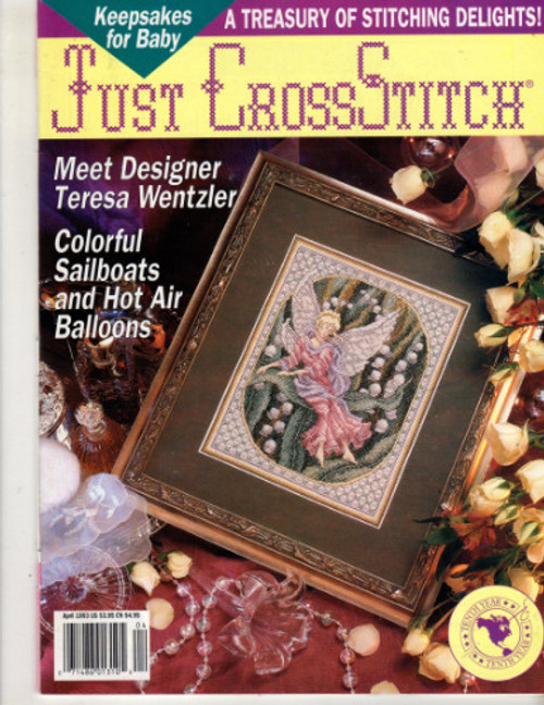 Just Cross Stitch Magazine March/April 1993 cross stitch magazine. Appears like-new. Teresa Wentzler's Lily Maiden.