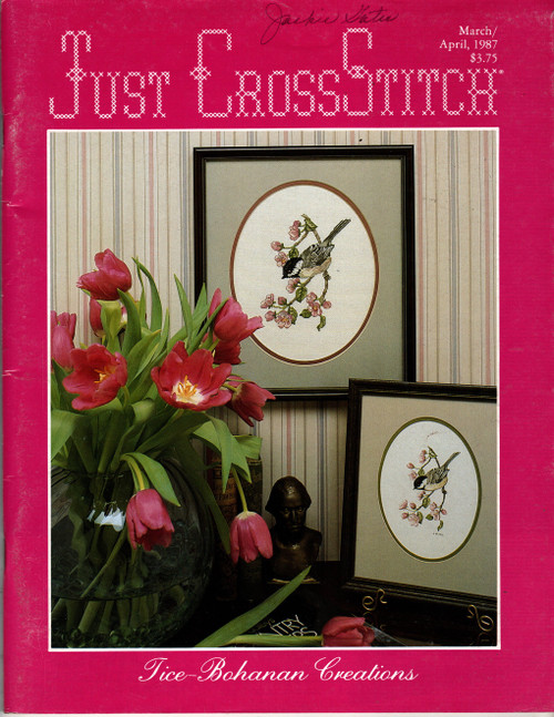 Just Cross Stitch Magazine march/April 1987 cross stitch magazine. Teresa Wentzler.
