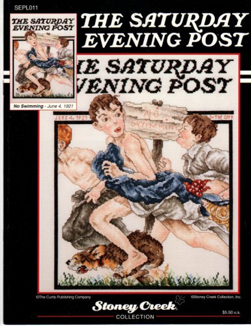 Stoney Creek No Swimming Saturday Evening Post Counted Cross Stitch Pattern booklet. Adapted from artwork of June 4, 1921 Stoney Creek No Swimming Saturday Evening Post Counted Cross Stitch Pattern booklet. Adapted from artwork of June 4, 1921