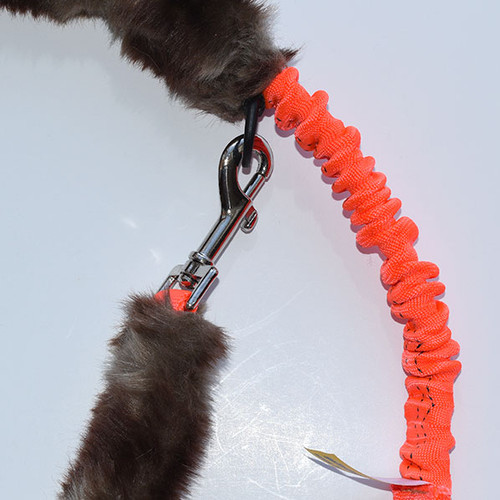 Agility tug leash for dog harnesses or collars converts to a fur tug toy. 