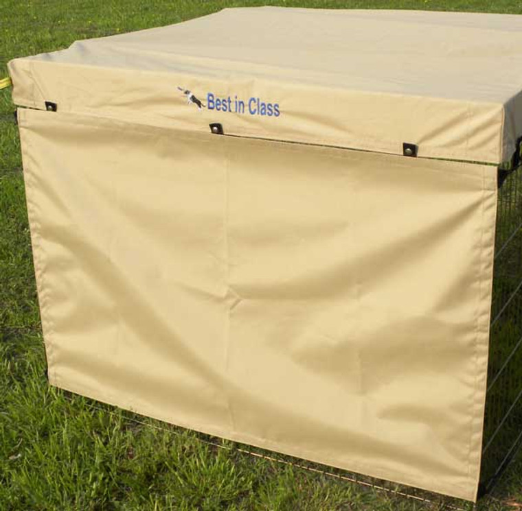 Dog exercise pen side screen made of marine-grade, coated 100% polyester protects your dog from sun, wind, weather and distractions.  Made in Canada