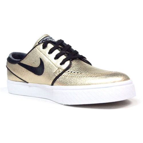 Nike SB Zoom Stefan Janoski Leather Metallic Gold / White / Gum Light Brown / Black Skate Shoes