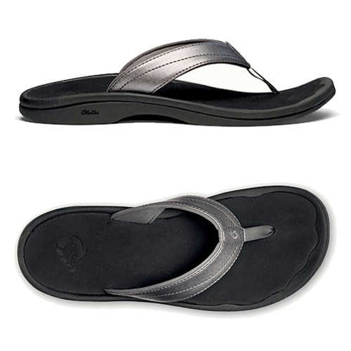 OluKai Ohana Pewter / Black Womens Sandals