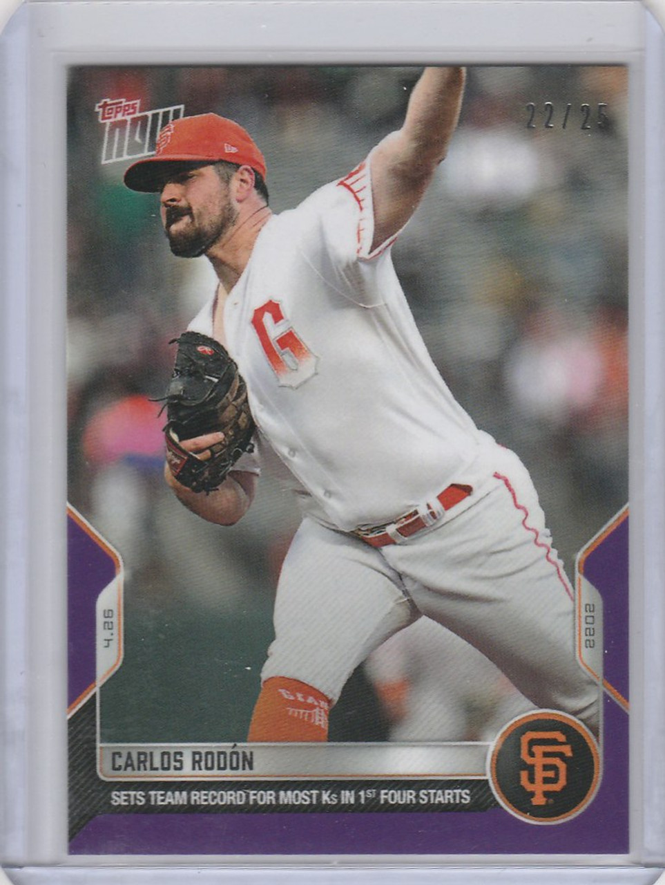 2022 TOPPS NOW PARALLEL #100 CARLOS RODON SAN FRANCISCO GIANTS 22