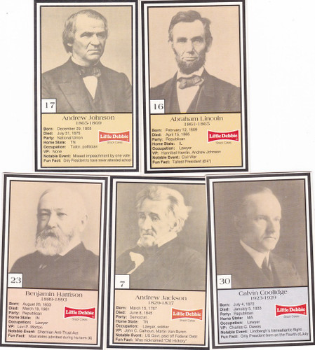 1992 Little Debbie Cakes Presidents Lot of 5 cards