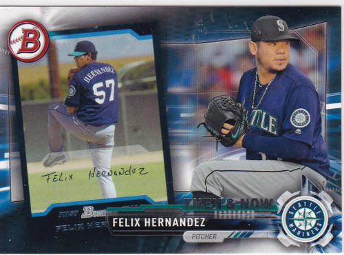 2017 Bowman THEN & NOW #8 Felix Hernandez Seattle Mariners