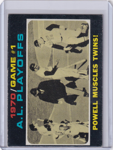 1971 Topps Baseball #195 AL Playoffs Game 1 - Powell Muscles Twins!