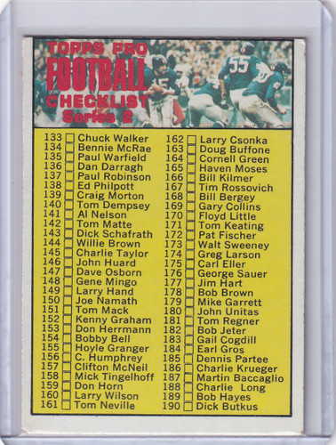 1970 Topps Football #132 Checklist 133-263