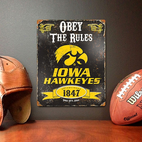 Iowa Hawkeyes Embossed Metal Vintage Sign