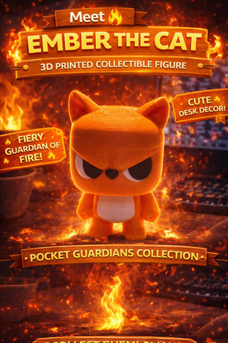 Ember the Cat Figurine Orange Cute Kawaii 3D Printed Animal Toy Gift
