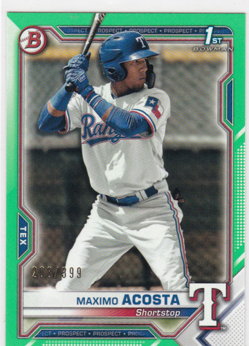 2021 Bowman Prospects Green Border #BP-7 Maximo Acosta 208/399 Texas Rangers