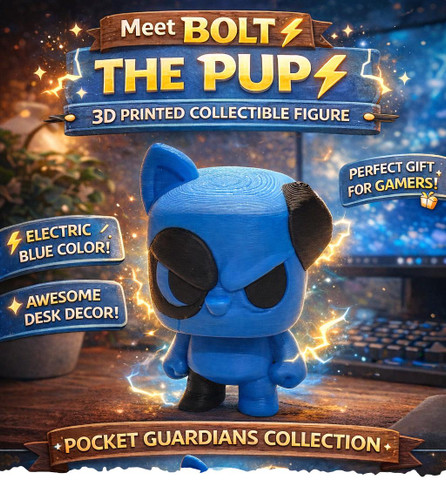 Bolt the Pup Blue Dog Figurine 3D Printed Cute Kawaii Animal Toy Gift - Keychain