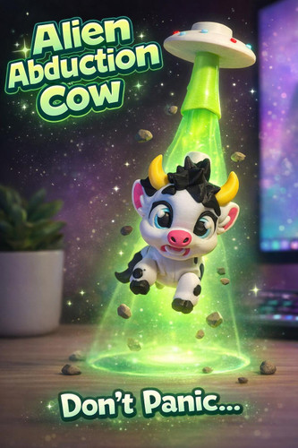 Alien Abduction Cow Figurine UFO 3D Printed Cute Kawaii Desk Toy Funny Gift Collectible
