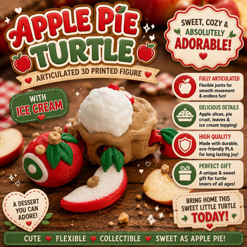 Apple Pie Turtle 3D Printed Articulated Dessert Turtle Flexi Ice Cream Variation