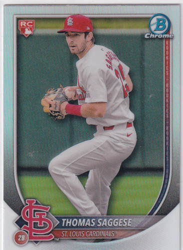 2025 BOWMAN CHROME #57 THOMAS SAGGESE RED ROOKIE REFRACTOR- ST LOUIS CARDINALS