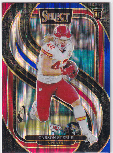 2024 SELECT #142 CARSON STEELE RED WHITE BLUE PRIZM- KANSAS CITY CHIEFS