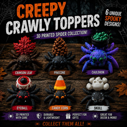 Creepy Crawly Toppers 3D Printed Halloween Spider Set Candy Corn Skull Eyeball