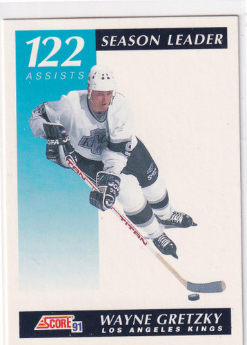 1991 SCORE #405 WAYNE GRETZKY SEASON LEADER 122 ASSISTS- LOS ANGELES KINGS