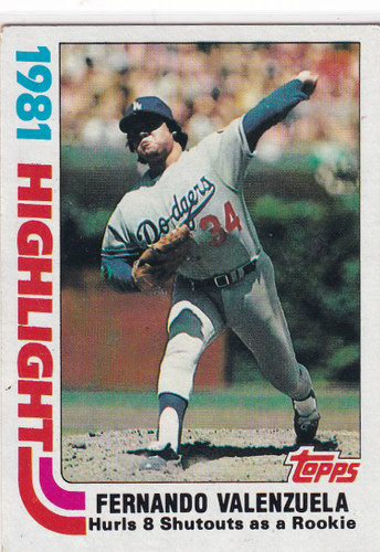 1982 TOPPS #6 FERNANDO VALENZUELA HIGHLIGHT- LOS ANGELES DODGERS