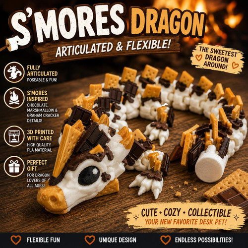S’mores Dragon Articulated 3D Printed Flexible Fantasy Fidget Desk Toy Gift