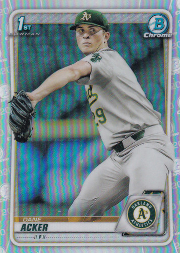 2020 BOWMAN CHROME #BD-8 DANE ACKER LOGO REFRACTOR- OAKLAND ATHLETICS
