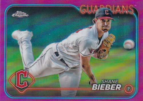 2024 TOPPS CHROME #149 SHANE BIEBER PINK REFRACTOR- CLEVELAND GUARDIANS