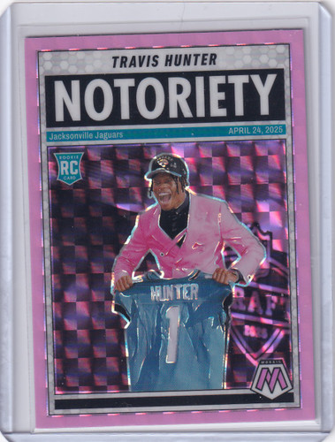 2025 Panini Mosaic Notoriety Pink Mosaic #12 Travis Hunter - Jaguars
