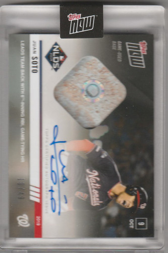 2019 Topps Now #993A Juan Soto Auto with game used base 10/49 Nationals