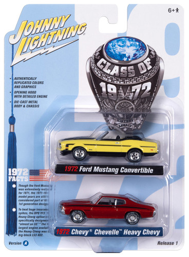 Johnny Lightning 1:64 1972 Ford Mustang 1972 Chevy Chevelle 2 Car Set Series A