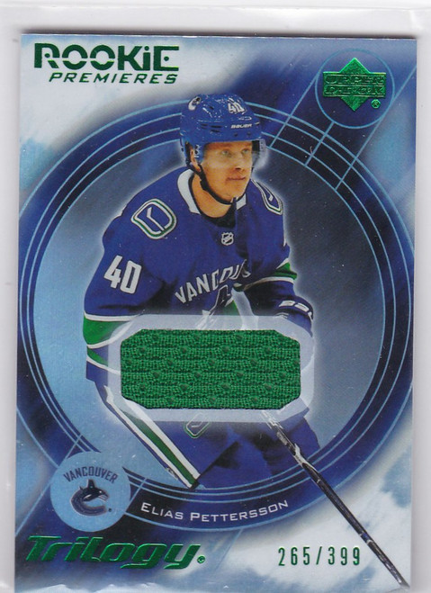 2018-19 Upper Deck Trilogy Relic Elias Petterson 265/399 Vancouver Canucks