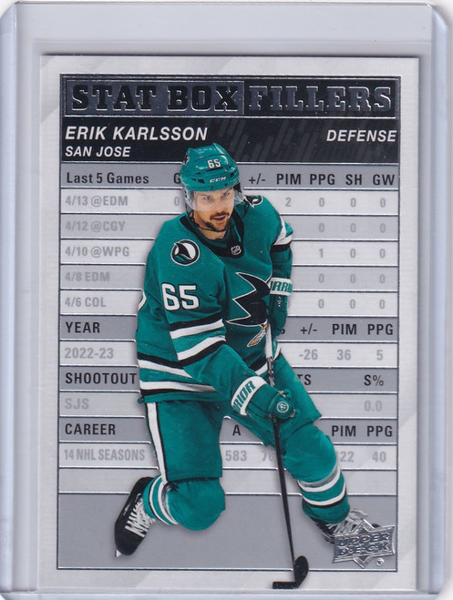 2023-24 Upper Deck Series 1 Stat Box Filler #SB-4 Erik Karlsson San Jose Sharks