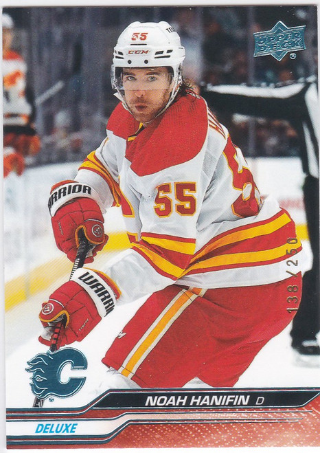 2023-24 Upper Deck #28 Noah Hanifin Deluxe 138/250 Calgary Flames