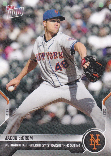 2021 TOPPS NOW #88 JACOB DEGROM NEW YORK METS 9 STRAIGHT K'S 14 K'S GAME