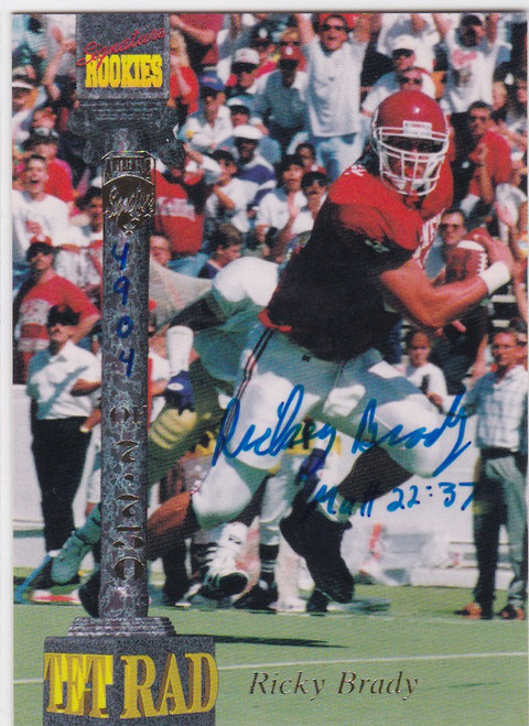 1994 Signature Rookies #2 Ricky Brady 4904/7750 Auto Oklahoma