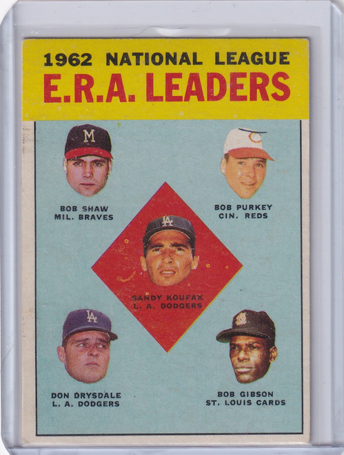 1963 Topps 5 1962 NL ERA Leaders - Koufax / Shaw / Purkey / Drysdale / Gibson