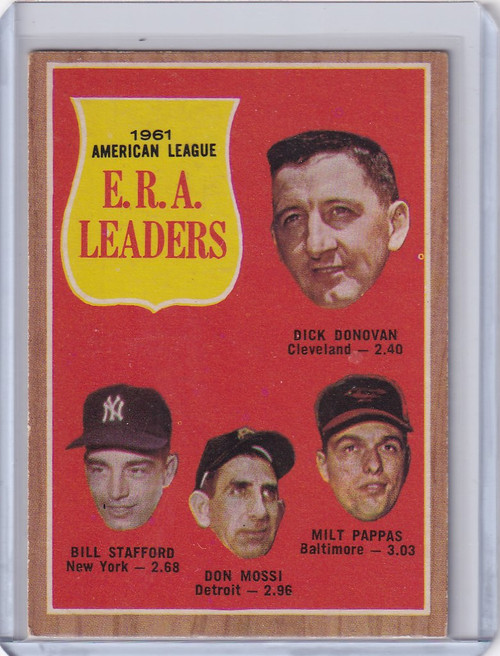 1962 Topps #55 1961 AL ERA Leaders Donovan/Stafford/Mossi/Pappas