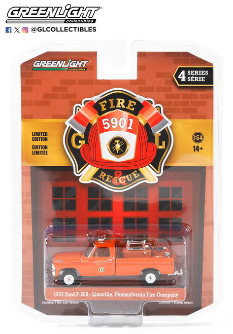 Greenlight 1:64 Fire Rescue 5901 1972 Ford F-250 Lionville PA Fire Company