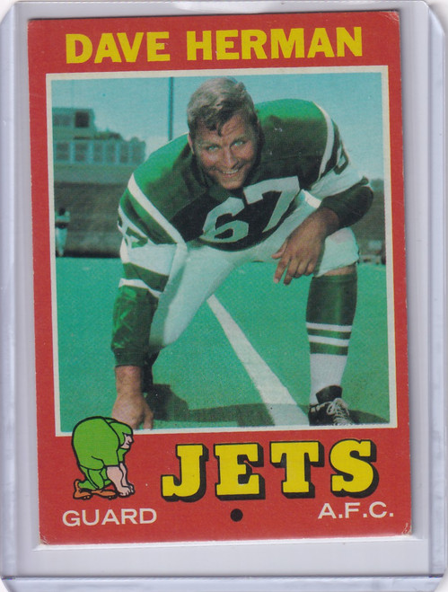 1971 Topps Football #124 Dave Herman - New York Jets RC